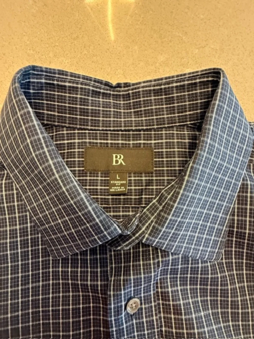 Banana Republic Men Large Standard Fit Cotton Navy Blue & White Check Shirt EUC